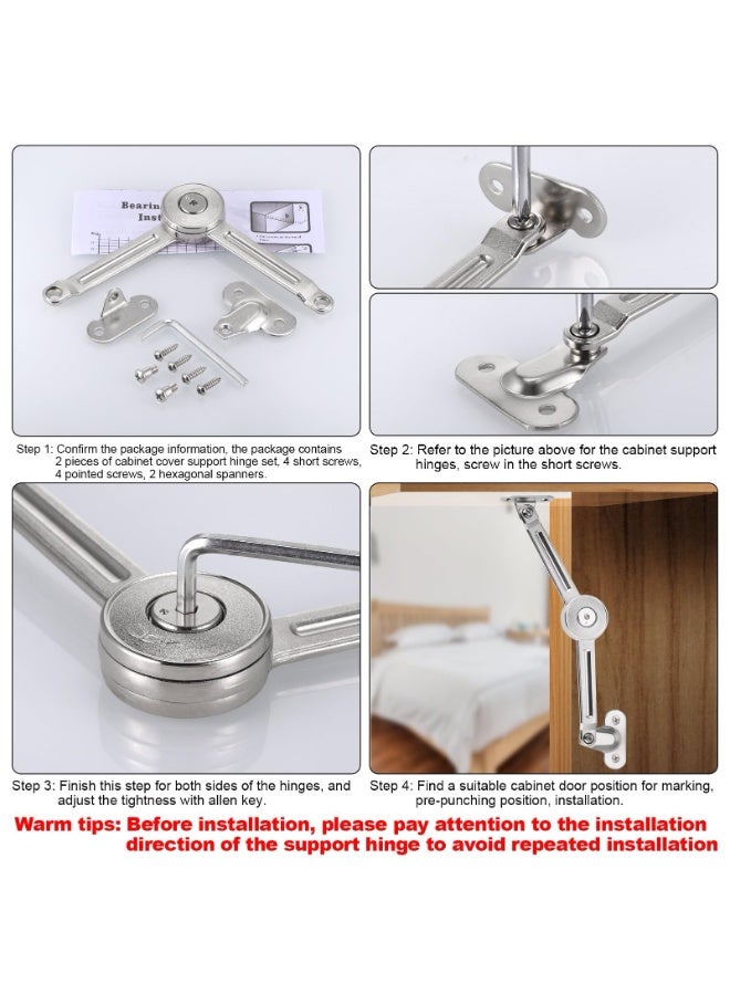 Relex 2Pcs Soft Close Lid Support Hinges with Screws & Hex Key, Satin Nickel Drop Down Hinges Support 40lb, Folding Lid Stay Hinges for Kitchen Door Cabinet Cupboard Wardrobe Toy Box Lift Up Stay - Image 2